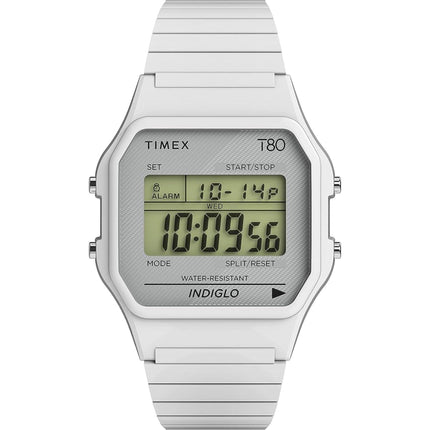 Timex Unisex Watch - T80 White Rectangular Case Steel Bracelet Digital | TW2U93700YB ,