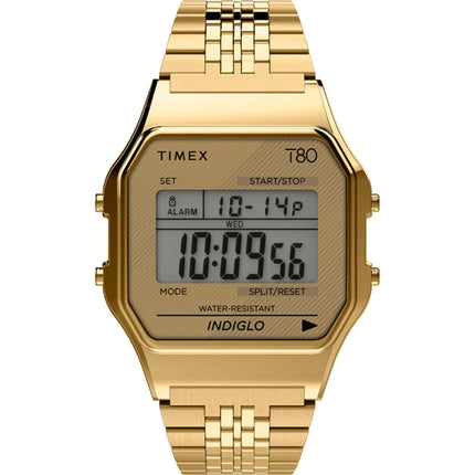 Timex Unisex Watch - T80 Yellow Gold Stainless Steel Bracelet Digital | TW2R79200 ,