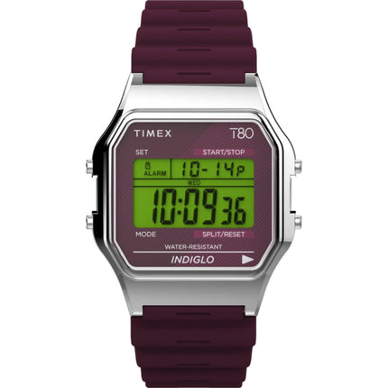 Timex Women's Digital Watch - T80 Alarm Date Display Burgundy Strap | TW2V41300YB ,