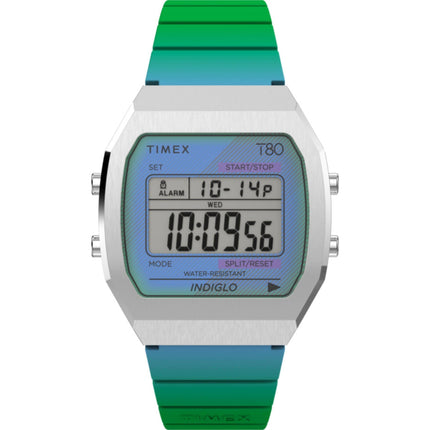 Timex Women's Digital Watch - T80 Blue and Green Resin Strap Alarm | TW2V74500YB ,