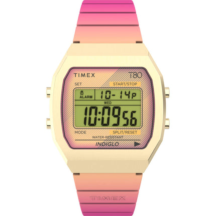 Timex Women's Digital Watch - T80 Chronograph Alarm Pink Resin Strap | TW2V74400YB ,