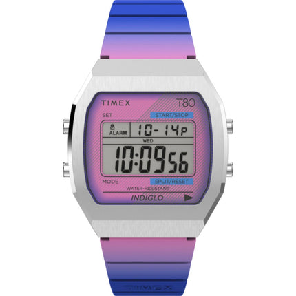 Timex Women's Digital Watch - T80 Date Display Purple and Grey Dial | TW2V74600YB ,
