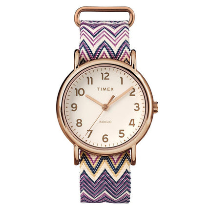 Timex Women's Fabric Strap Watch - Weekender Chevron Cream Dial | TW2R59000JV ,