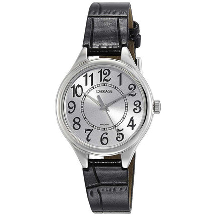 Timex Women's Quartz Watch - Carriage Silver Dial Black Leather Strap | C3C391 ,