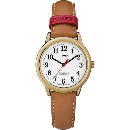 Timex Women's Quartz Watch - Easy Reader Brown and Red Leather Strap | TW2R40300 ,
