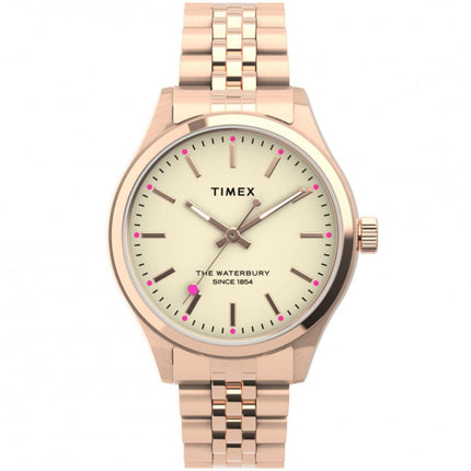 Timex Women's Quartz Watch - Waterbury Cream Dial Rose Gold Bracelet | TW2U23200VQ ,