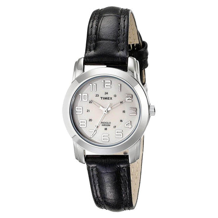 Timex Women's Strap Watch - Classic Indiglo Beige Dial Black Leather | T2N435 ,