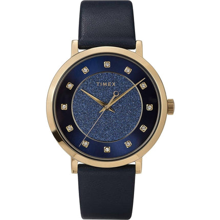 Timex Women's Watch - Celestial Blue Glitter Dial Blue Leather Strap | TW2U41100VQ ,