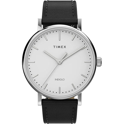 Timex Women's Watch - Fairfield Quartz White Dial Black Leather Strap | TW2U96100VQ ,