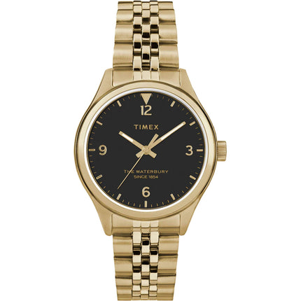 Timex Women's Watch - Waterbury Quartz Black Dial Yellow Gold Bracelet | TW2R69300VQ ,