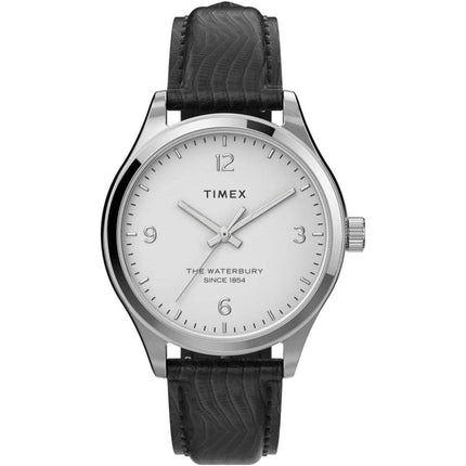 Timex Women's Watch - Waterbury White Dial Black Leather Strap Quartz | TW2U97700VQ ,