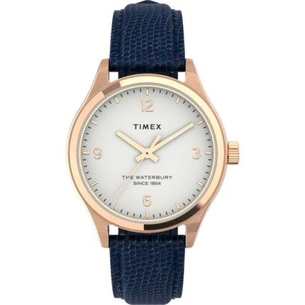 Timex Women's Watch - Waterbury White Dial Navy Blue Leather Strap | TW2U97600VQ ,