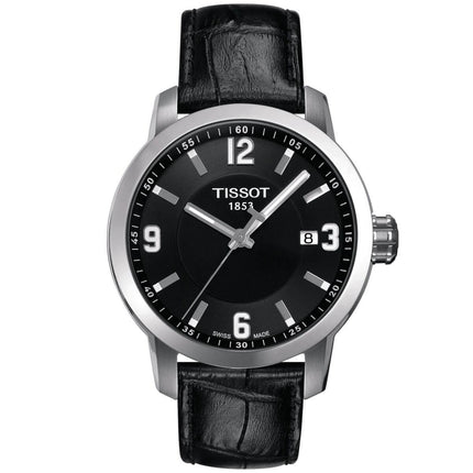Tissot Men's Quartz Watch - PRC 200 Black Dial Leather Strap | T0554101605700 ,
