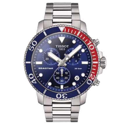 Tissot Men's Quartz Watch - Seastar 1000 Blue and Red Rotating Bezel | T1204171104103 ,