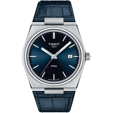Tissot Men's Watch - PRX Quartz Blue Dial Leather Strap | T1374101604100 ,