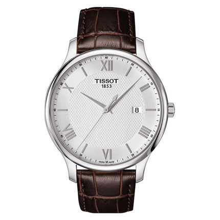 Tissot Men's Watch - Tradition Silver Tone Dial Brown Leather Strap | T0636101603800 ,