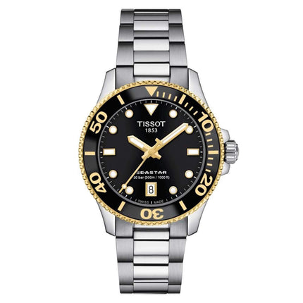 Tissot Unisex Watch - Seastar 1000 Quartz Black Dial Two Tone Case | T1202102105100 ,