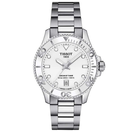Tissot Unisex Watch - Seastar 1000 Quartz White Dial Grey Bracelet | T1202101101100 ,