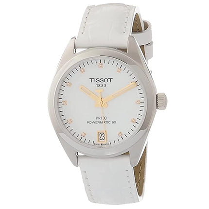Tissot Women's Automatic Watch - PR 100 MOP Dial Whte Strap Diamond | T1012071611601 ,