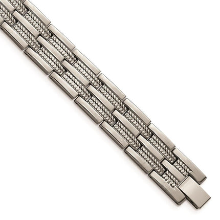 Titanium Polished & Textured w/Syn. Germanium 8.5in Link Bracelet ,