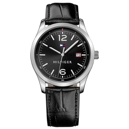 Tommy Hilfiger Men's Quartz Watch - Black Dial Leather Strap | 1710350 ,