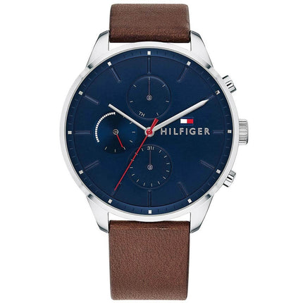 Tommy Hilfiger Men's Quartz Watch - Chase Day-Date Blue Dial Brown Strap | 1791487 ,