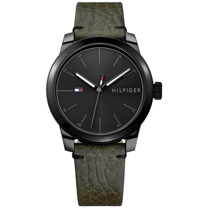 Tommy Hilfiger Men's Quartz Watch - Denim Black Dial Green Leather Strap | 1791395 ,
