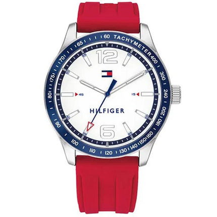 Tommy Hilfiger Men's Quartz Watch - Essentials White Dial Red Rubber Strap | 1791699 ,