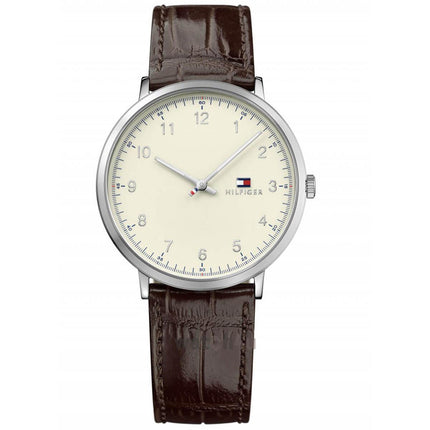Tommy Hilfiger Men's Quartz Watch - James Beige Dial Brown Leather Strap | 1791338 ,