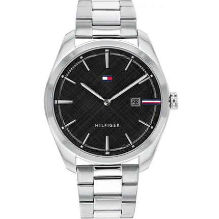 Tommy Hilfiger Men's Quartz Watch - Theo Black Dial Silver Steel Bracelet | 1710440 ,