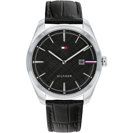 Tommy Hilfiger Men's Quartz Watch - Theo Date Black Dial Leather Strap | 1710439 ,