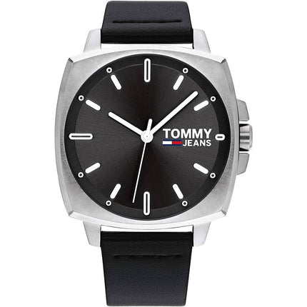 Tommy Hilfiger Men's Quartz Watch - Tommy Jeans Black Dial Leather Strap | 1791863 ,