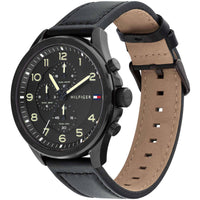 Tommy Hilfiger Men's Watch - Axel Dual Time Black Genuine Leather Strap | 1792004 ,