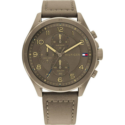 Tommy Hilfiger Men's Watch - Axel Dual Time Khaki Genuine Leather Strap | 1792005 ,