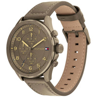 Tommy Hilfiger Men's Watch - Axel Dual Time Khaki Genuine Leather Strap | 1792005 ,