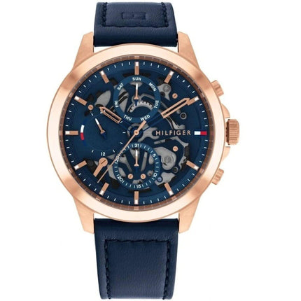 Tommy Hilfiger Men's Watch - Henry Day-Date Sem-Skeleton Dial Blue Strap | 1710475 ,