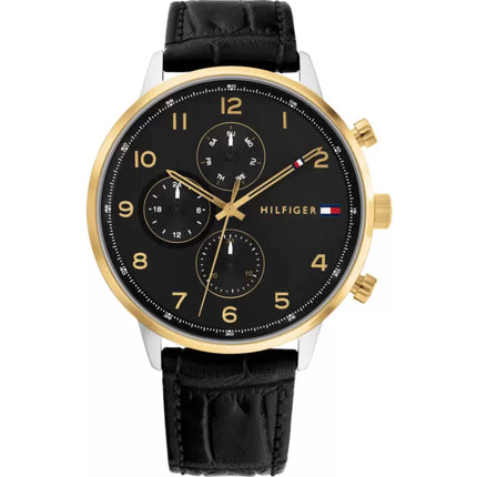 Tommy Hilfiger Men's Watch - Leonard Date Display Black Dial Leather Strap | 1791986 ,