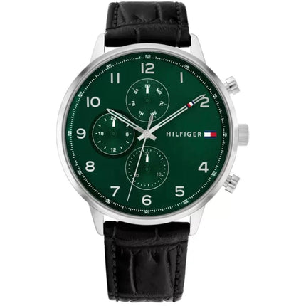 Tommy Hilfiger Men's Watch - Leonard Green Dial Black Leather Strap Quartz | 1791985 ,
