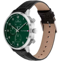 Tommy Hilfiger Men's Watch - Leonard Green Dial Black Leather Strap Quartz | 1791985 ,