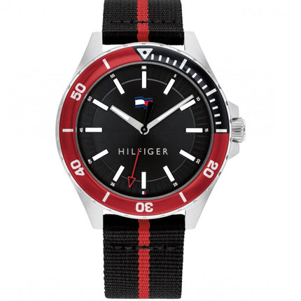 Tommy Hilfiger Men's Watch - Logan Fixed Bezel Black and Red Nylon Strap | 1792010 ,