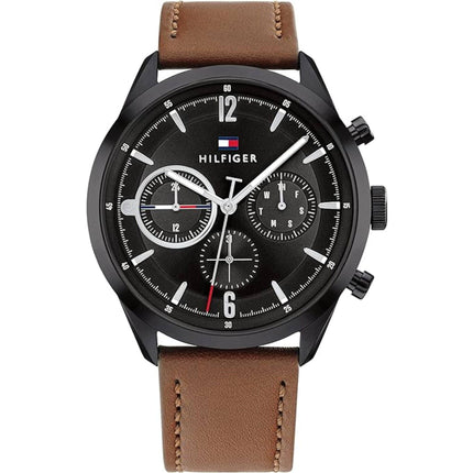 Tommy Hilfiger Men's Watch - Matthew Black Dial Brown Leather Strap Quartz | 1791942 ,
