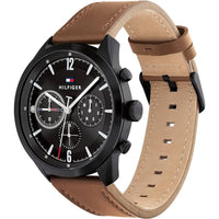 Tommy Hilfiger Men's Watch - Matthew Black Dial Brown Leather Strap Quartz | 1791942 ,