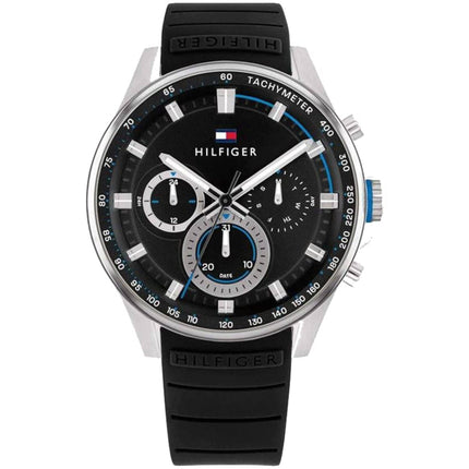 Tommy Hilfiger Men's Watch - Max Black and Silver Dial Rubber Strap Quartz | 1791971 ,