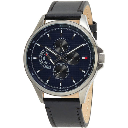 Tommy Hilfiger Men's Watch - Shawn Black Genuine Leather Strap Day-Date | 1791616 ,