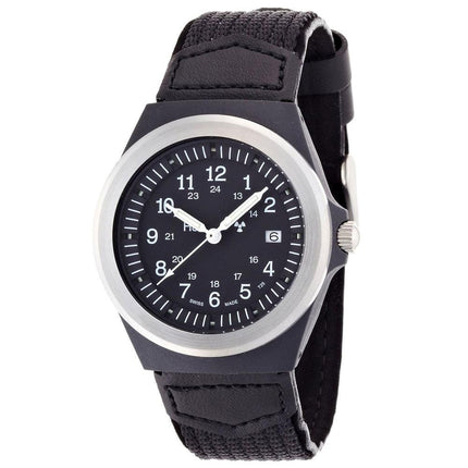 Traser 100163 Men's P5900 Type 3 Military Black Dial Black Textile & Leather Strap Watch ,