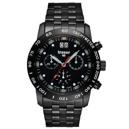 Traser 100254 Men's Classic Chrono Big Date Pro Black Dial Black IP Steel Watch ,
