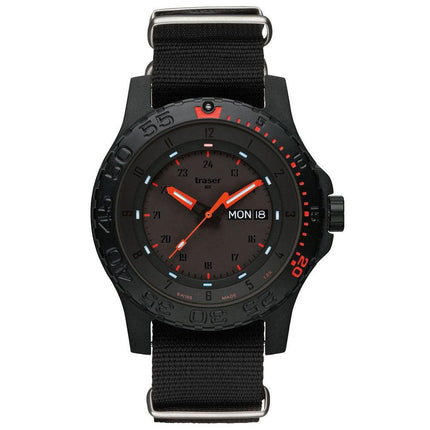 Traser 104147 Men's Professional Type 3 Red Combat Black Dial Black Textile Nato Strap Dive Watch ,