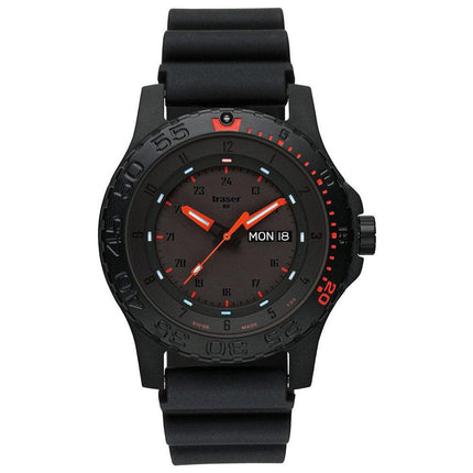 Traser 104148 Men's Professional Type 3 Red Combat Black Dial Black Rubber Strap Dive Watch ,