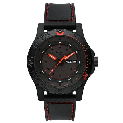 Traser 105503 Men's Professional Red Combat Black Rubber Strap Black Dial Dive Watch ,