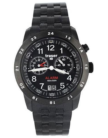 Traser T4004.359.34.01 Men's Black Plated SS Alarm Watch ,